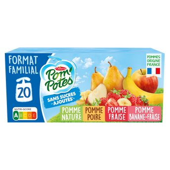 Image de Compotes Gourdes Sans Sucres Ajoutés Pomme, Pomme Poire, Pomme Fraise,Pomme Banane Fraise POM'POTES