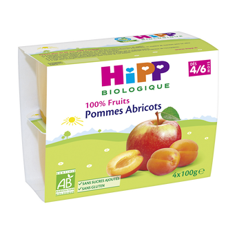 Image de Compote infantile bio 100% Fruits pomme abricot HIPP, dès 4/6 mois, 4x100g