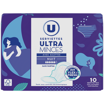 Image de U
Serviettes hygiéniques ultra mince de nuit pliée à ailettes