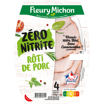 Fleury Michon Rôti Porc Supérieur Traité Salaison Sans Nitrite Fleury Michon, 4 Tranches, 140g