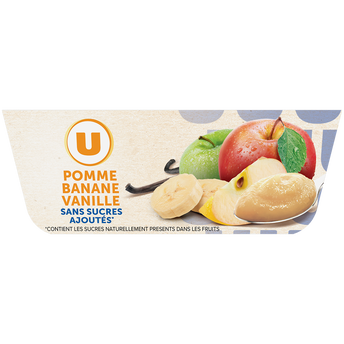 Image de U
Dessert fruitier Purée pomme banane vanille sans sucre ajoutés - coupelles