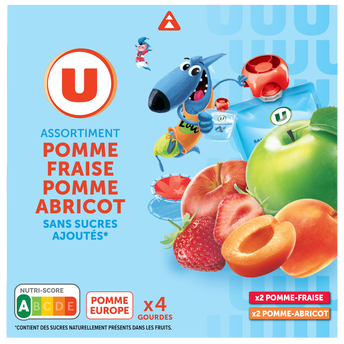 Image de U
Dessert fruitier Gourdes compote 2xpomme fraise/2xpomme abricot ssa