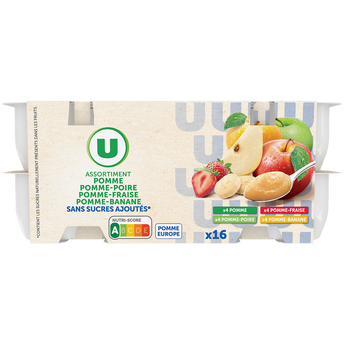 Image de U
Dessert fruitier coupelles pomme fraise poire banane sans sucres ajoutés U