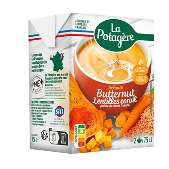 Image de Velouté butternut, lentilles corail pointe de crème fraîche LA POTAGERE