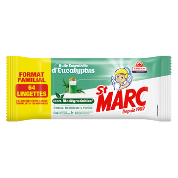 St Marc Nettoyant Lingette Biodégradable Eucalyptus St Marc X64 Formatfamiliale