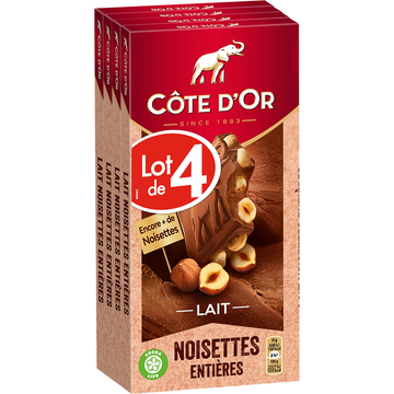 Côte d'Or Chocolat Lait Noisettes Entières Bloc Côte D'or, 4x180g