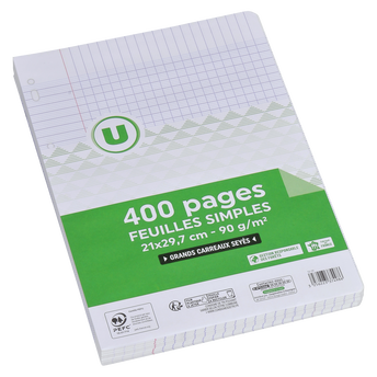 Image de U
Feuilles simples perforées A4 400p grands
