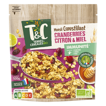 Image de Müesli croustillant cranberries citron miel bio TERRES & CEREALES