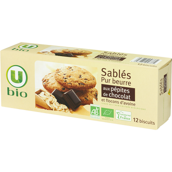 Image de U BIO
Biscuits Sablés bio pur beurre pépites chocolat et flocons avoine - Boîte