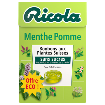 Ricola Bonbons Menthe Pomme Sans Sucre Avec Édulcorants Ricola, Boîte De 50g