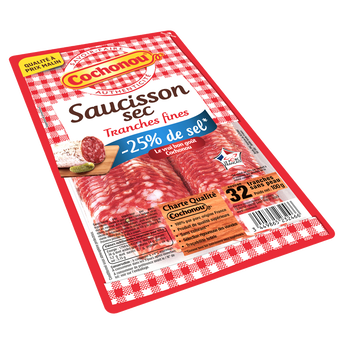 Image de Saucisson sec supérieur pur porc teneur sel réduit COCHONOU, 25 tranches