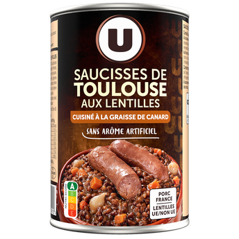 Image de U
Saucisses de Toulouse aux lentilles Boîte de