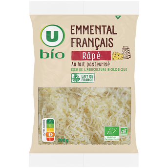 Image de U BIO
Fromage au lait pasteurisé Emmental français rapé , 31%MG