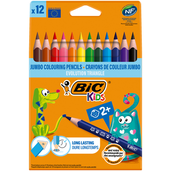 Image de Crayon de couleur Kids Evolution BIC, corps coloré, facile à tenir,mine large/solide, 12 unités, coloris ass