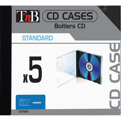 Boitiers CD T'NB standard, transparent, 5 unités, avec plateau CD