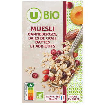 Image de U BIO
Céréales Muesli canneberges baies de goji dattes abricots