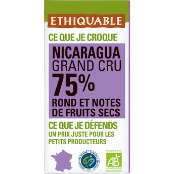 Image de ETHIQUABLE - Chocolat noir 75% Nicaragua BIO - la tablette de
