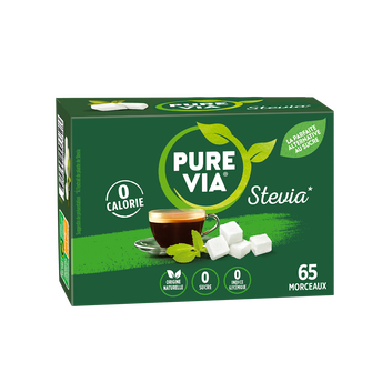 Image de Edulcorant à la stévia PURE VIA, boîte de 65 morceaux soit