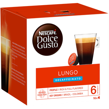 Nescafé Café Capsules Nescafe Dolce Gusto Lungo Décaféïné N°6 - Compatible Dolce Gusto - X16