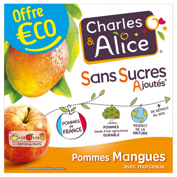 Charles & Alice Spécialité Aux Fruits Pomme/mangue Sans Sucre Ajouté Charles & Alice -4 Pots De 100g