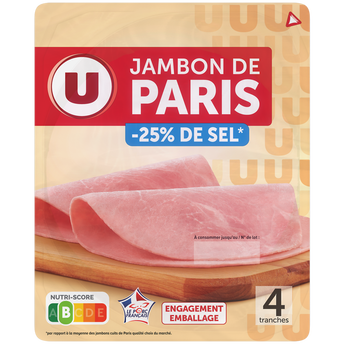 Image de U
Jambon de Paris sans couenne -25% sel - x4 tranches