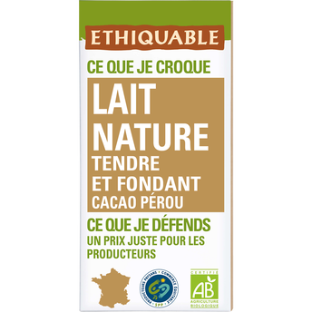 Image de ETHIQUABLE - Chocolat au lait nature BIO - la tablette de