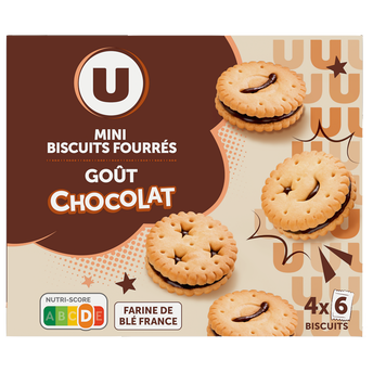 Image de U
Mini biscuits fourrés ronds parfum chocolat 4x6