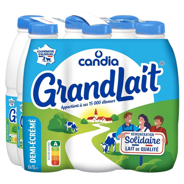 Candia Lait Demi-écrémé Uht Candia Grandlait - 6x1l