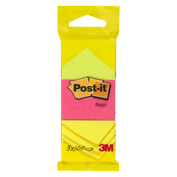 Post-it Bloc Notes Post-it, 38x51mm, 100 Feuilles, 3 Unités, Coloris Néon Assortis
