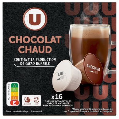 Chocolat chaud dosette - Compatible DOLCE GUSTO - x16 - Super U, Hyper U, U  Express 