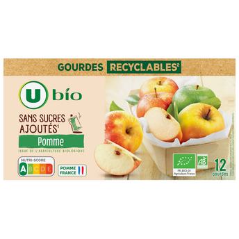 Image de U BIO
Purée pomme sans sucres ajoutés 12 gourdes de