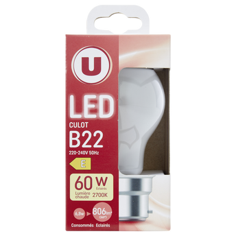 Image de U
Ampoule Led ronde 60w B22 opaque lumière