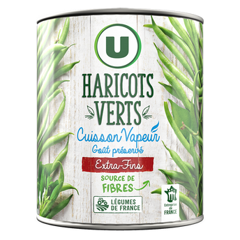Image de U
Haricots verts extra fins Cuisson vapeur - Boîte de 440g net