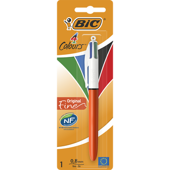 Image de Stylo bille BIC, mine rétractable et rechargeable, pointe fine, 1 unité, 4 couleurs assorties