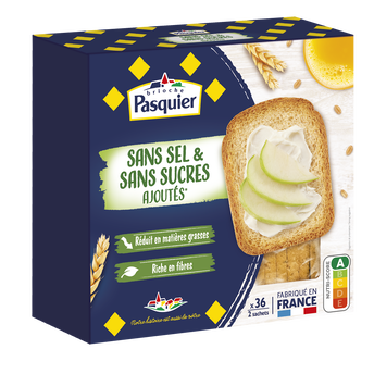 Image de Biscottes sans sel & sans sucre ajoutés PASQUIER, 36 tranches