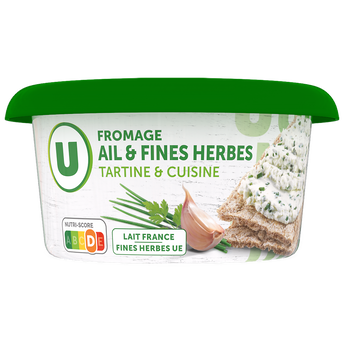 Image de U
Fromage pasteurisé à tartiner ail et fines herbes 24% de MG