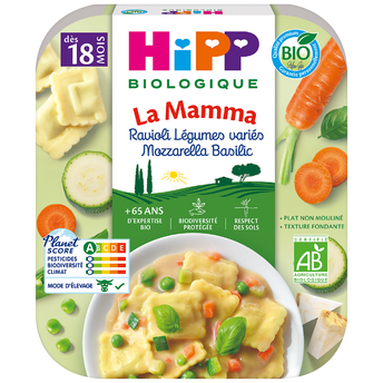 Image de Assiette pour bébé bio Ravioli Légumes variés Mozzarella Basilic assiette 250g