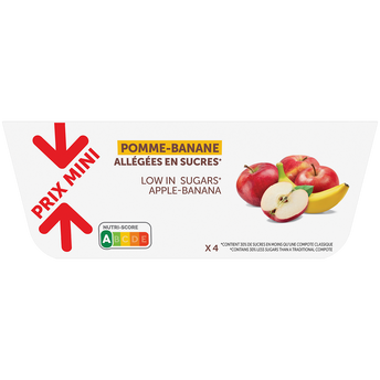 Image de Compote de pommes et banane allégée en sucres PRIX MINI - coupelles