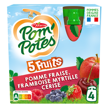 Image de Compotes Gourdes 5 Fruits Rouges Pomme Cerise Fraise Framboise Myrtille POM'POTES