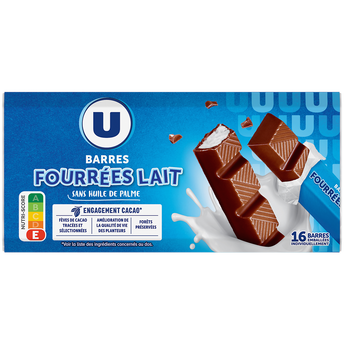 Image de U
Barres chocolats fourrées lait  16 unités
