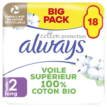Image de Serviettes hygiéniques cotton protection long avec ailettes ALWAYS