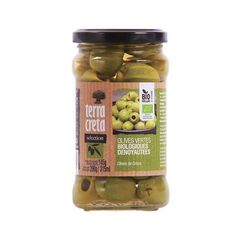Image de Olives vertes bio dénoyautées Sélection TERRA CRETA, pot en verre de