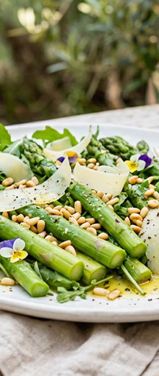 Salade d'été raffinée : asperges vertes, pignons de pin et parmesan