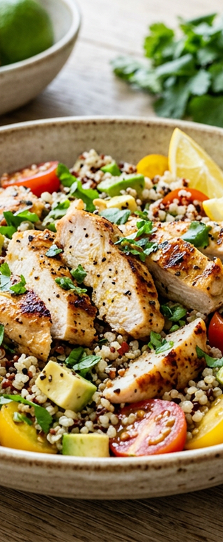 L'idée salade d'été protéinée : quinoa, poulet citronné et avocat