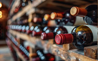 Bouteilles de vin stockées à l'horizontale