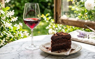 vin rouge sucré et dessert au chocolat