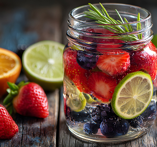 Eau infusée fraise et romarin