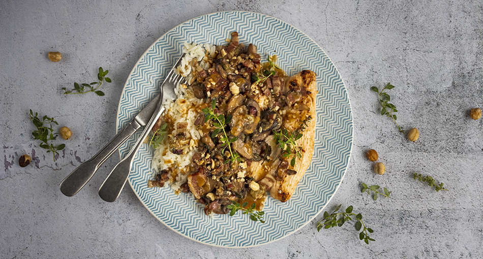 Dinde aux champignons et lardons